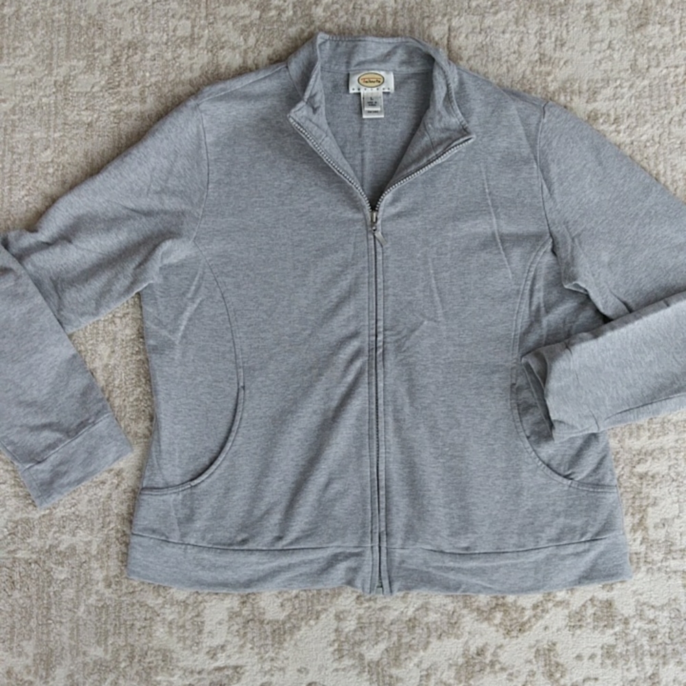 Talbots Heathered Pima Cotton Modal Activewear Jacket LP Gray